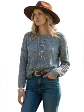 Free People Follow Me Zip Back Crochet Sweater Blue XS Boho